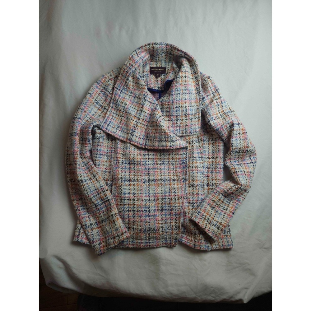 Johnston & Murphy Asymmetrical Jacket Womens XS Multicolor Knit Preppy Classic